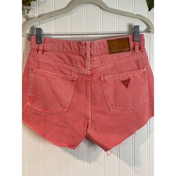 Guess Womens Pink Denim Shorts Size 25 Frayed Hem Unique Dye Wash - Picture 9 of 16